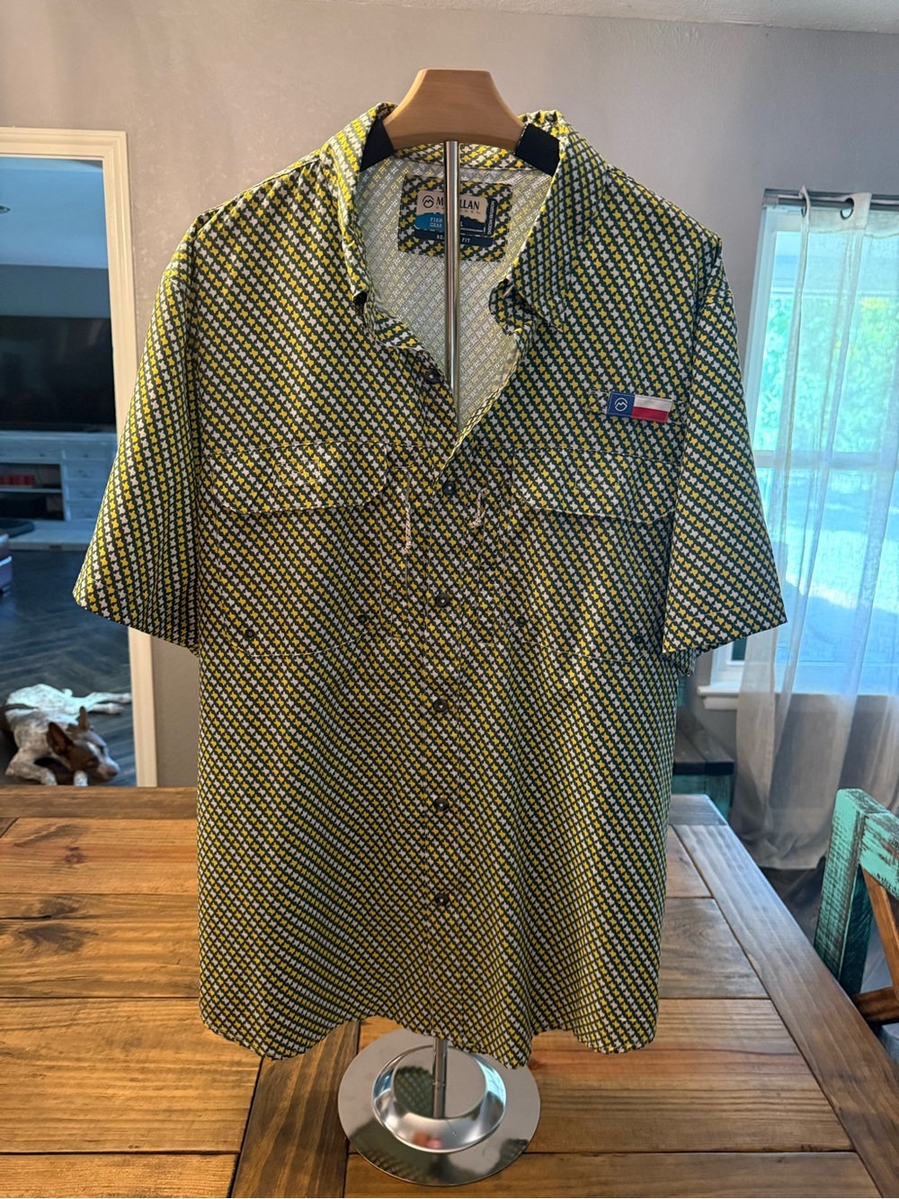 Short-Sleeve Texas Print Shirt in Yellow-Green